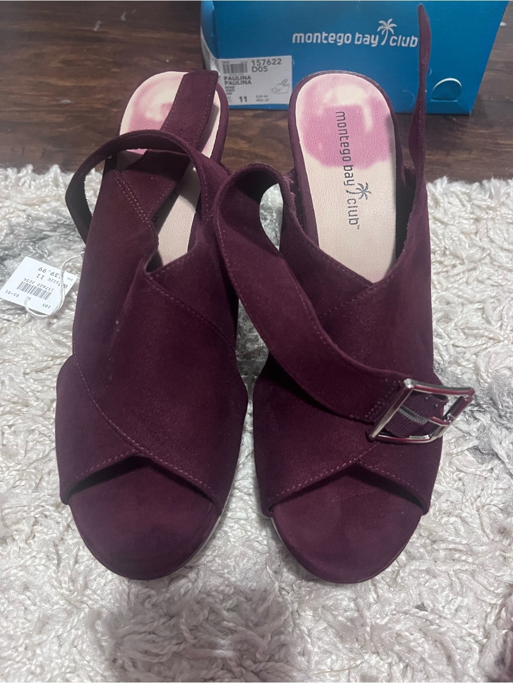 Montego Bay Club Women's Wine Burgundy Slingback Wedge Sandals